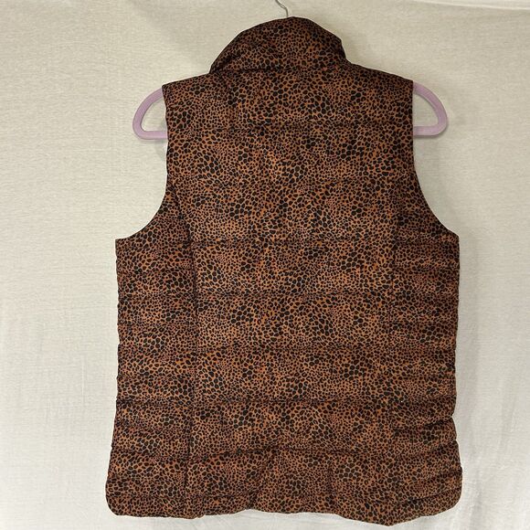 Lands End Womens Burnt Orange Leopard Print Down Puffer Vest Size Medium - Picture 4 of 9